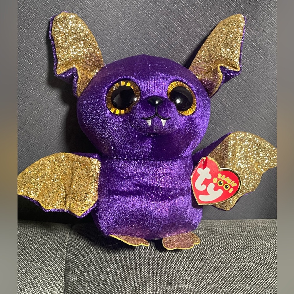 2018 Ty COUNT Purple Gold Glitter Halloween Bat - 6” NEW